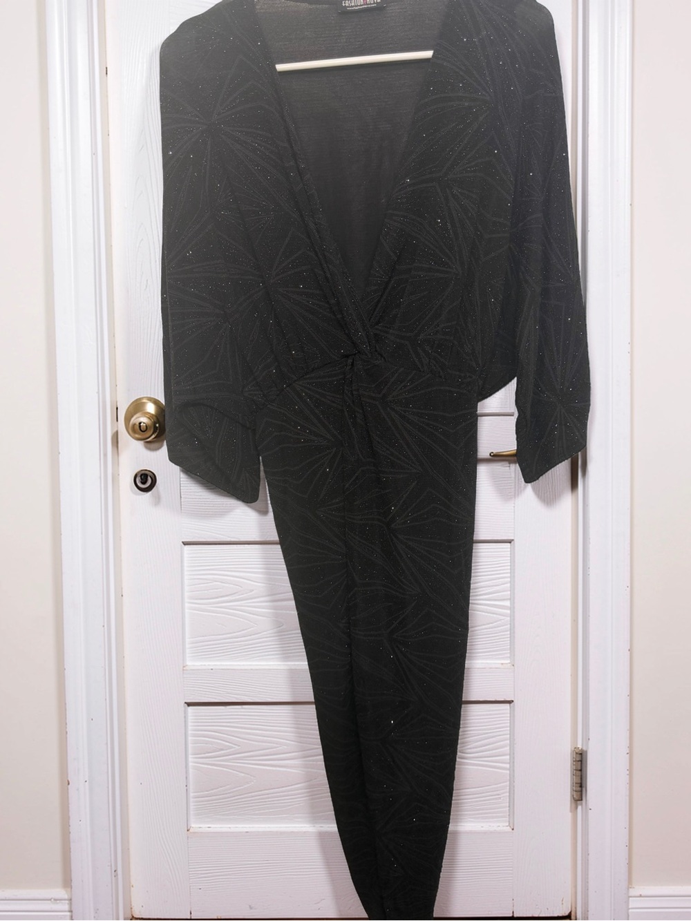Fashion Nova Black Sparkle Maxi Dress with V-Neck